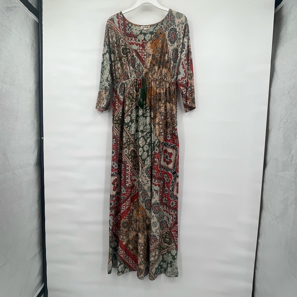 One World boho print crop sleeve maxi dress